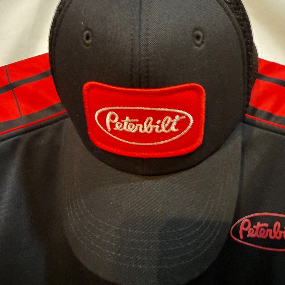 LOT OF 2: Peterbilt Track Jacket & Mesh Trucker Hat Men's XL Black Red
